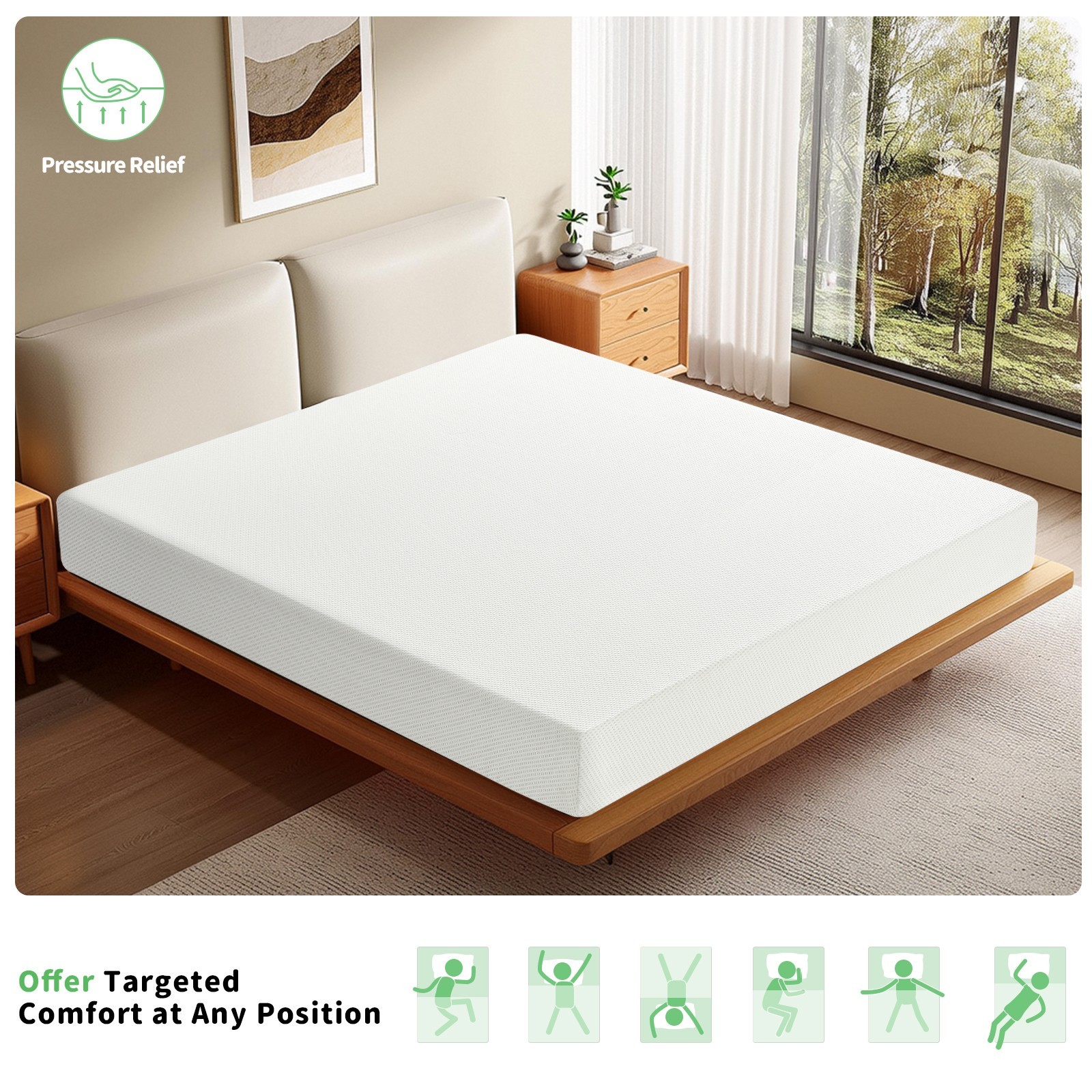 5″ 6″ Breathable Green Tea Memory Foam Mattress, Fiberglass Free & Medium Firm