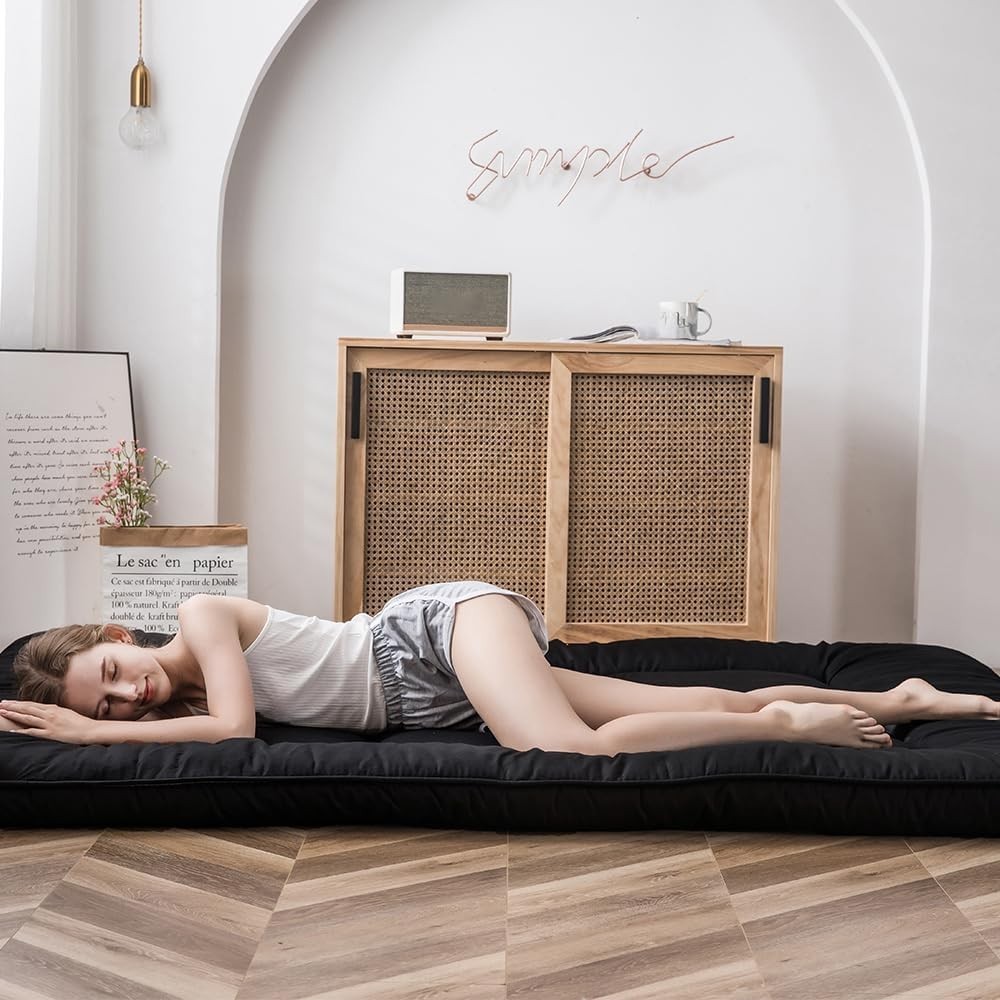 Japanese Floor Mattress Futon Mattress, 4″ Thicken Tatami Mat Sleeping Pad Fo…