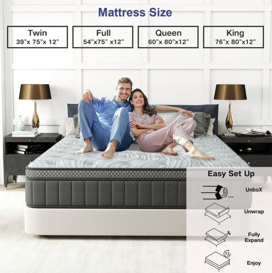 14″ Queen Colchon Gel Memory Foam Hibrido Queen Cama Mattress Hybrid Medium Firm