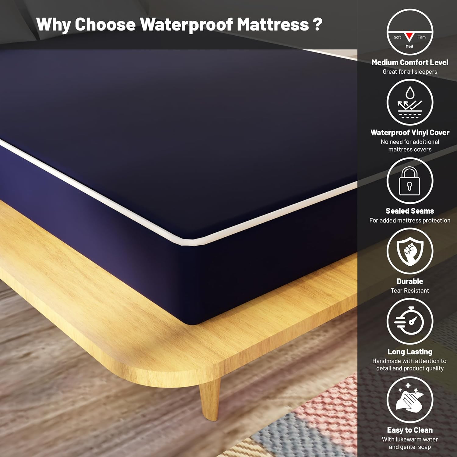 9-Inch Medium Firm Water-Resistant Foam Mattress for Hospital & Camp, Blue
