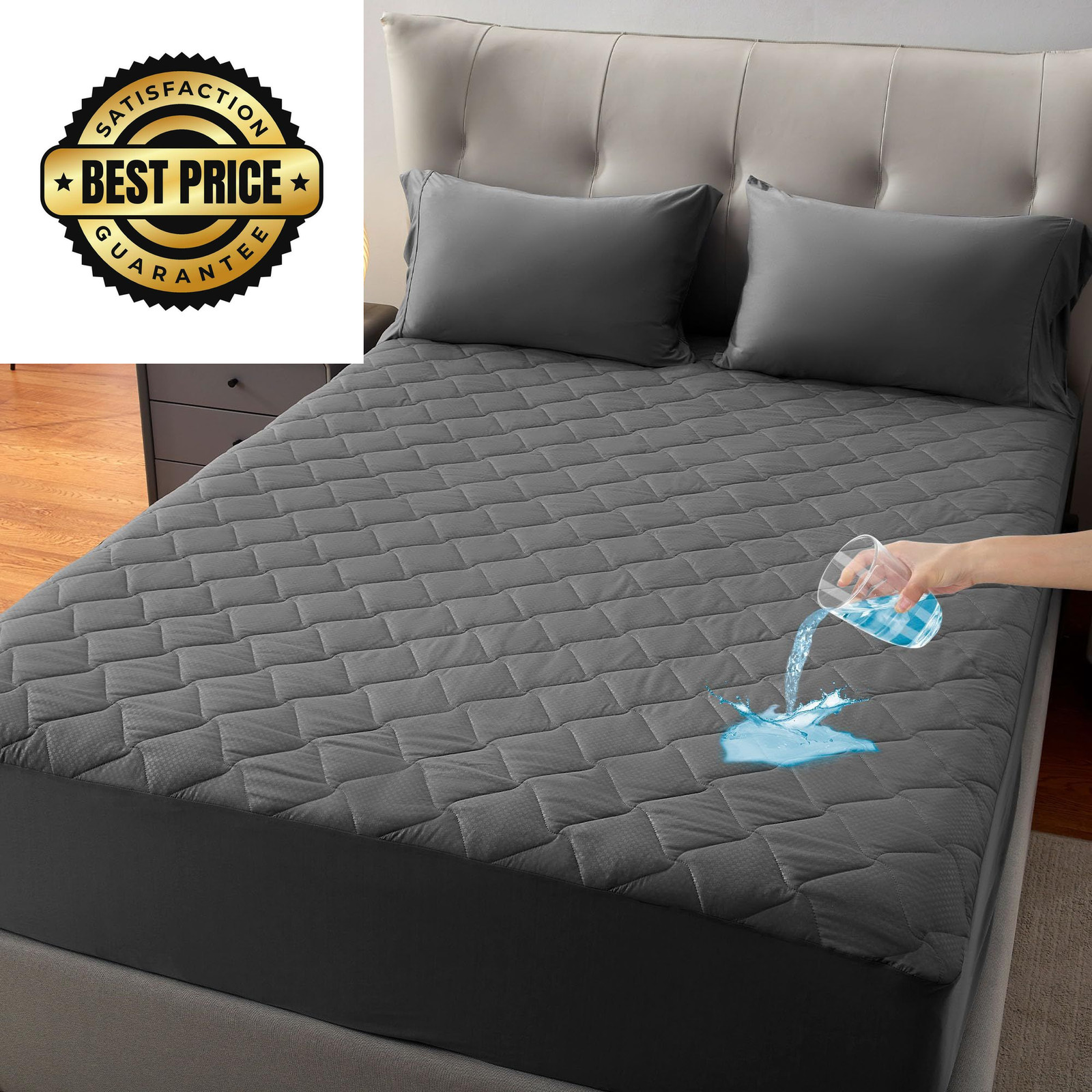 SLEEP ZONE Waterproof Mattress Protector Pad King Machine King, Gray