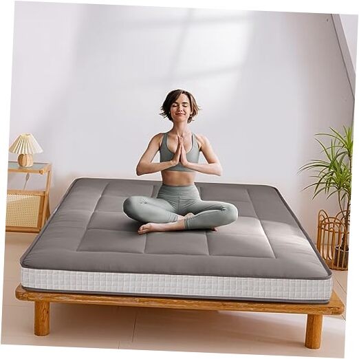 6″ Extra Thick Floor Futon Mattress, Foldable Japanese Floor Queen Dark Grey