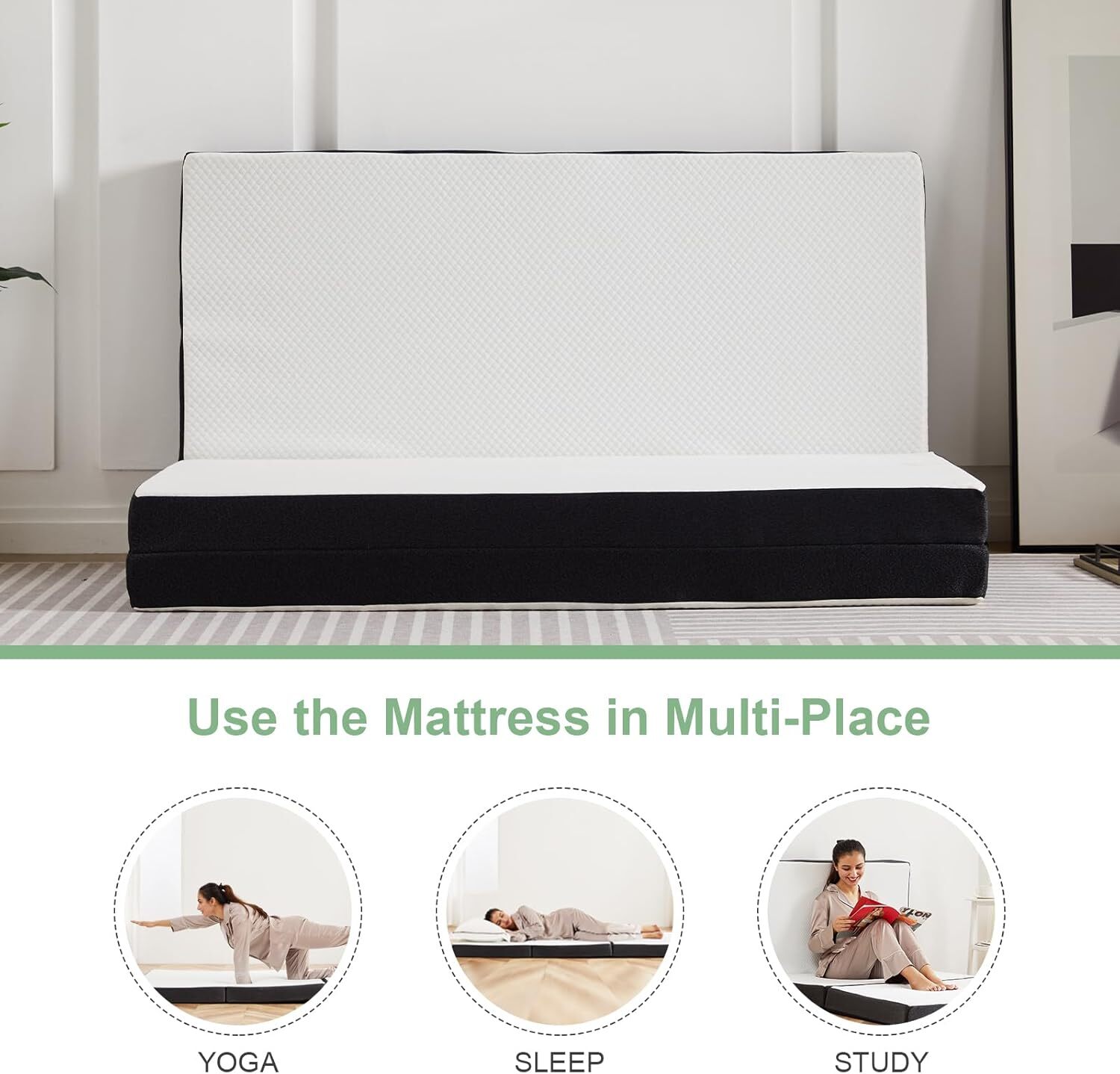 Tri-Fold Folding Mattress 4 inch Memory Foam Mattress Topper with Washable Cover