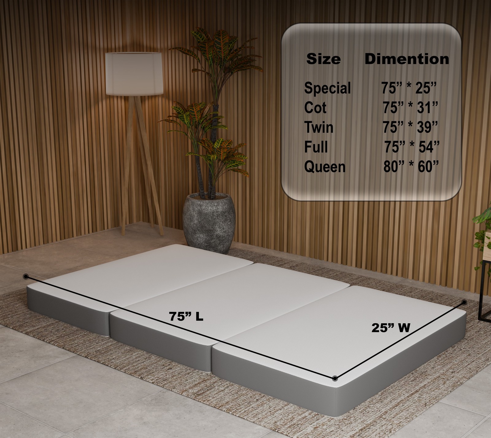 Sleep Sunset, 3” Trifold Memory Foam Mattress, 25-inch, Non-Standard Size.