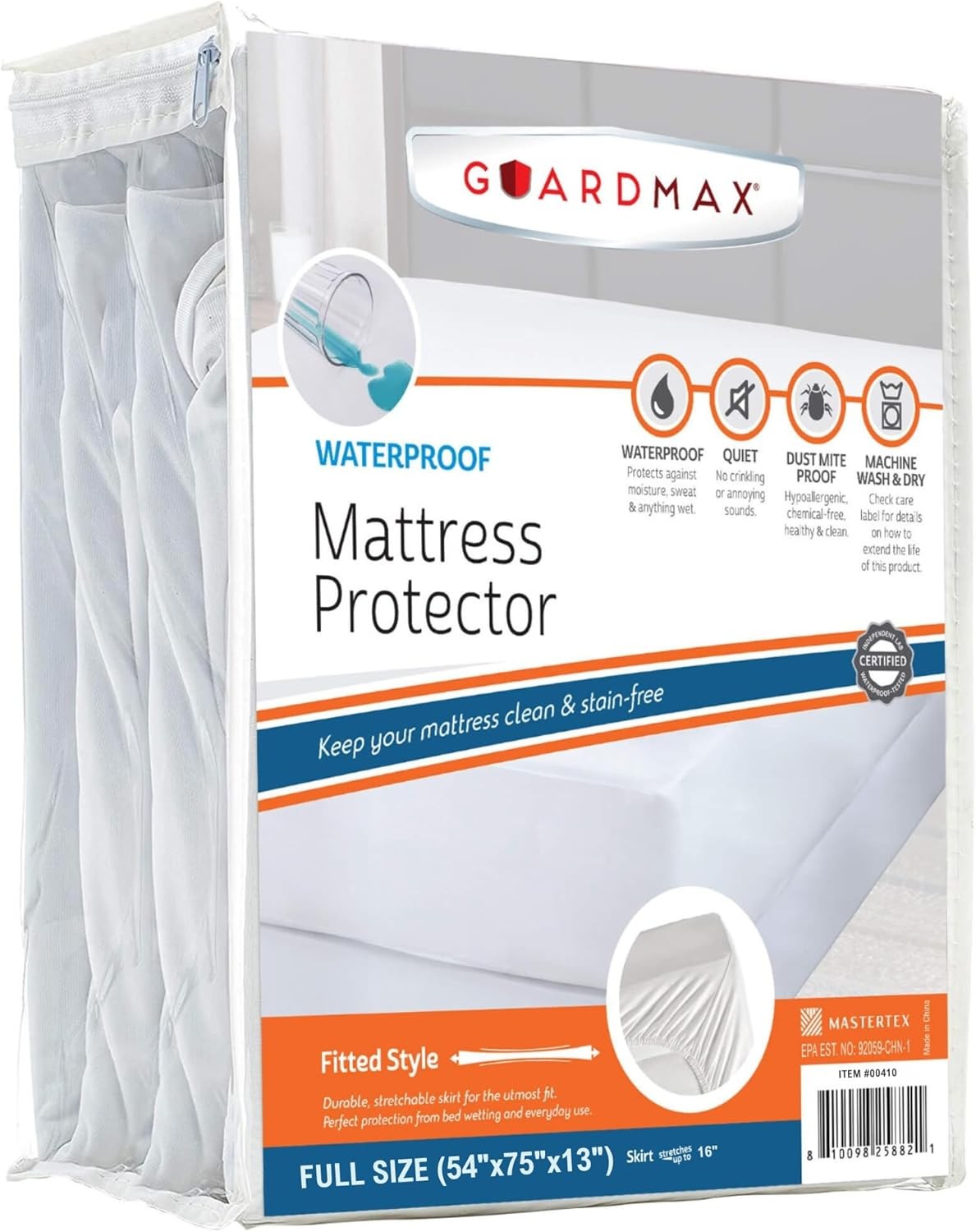 Guardmax Fitted Waterproof Mattress Protector – Hypoallergenic Full, White