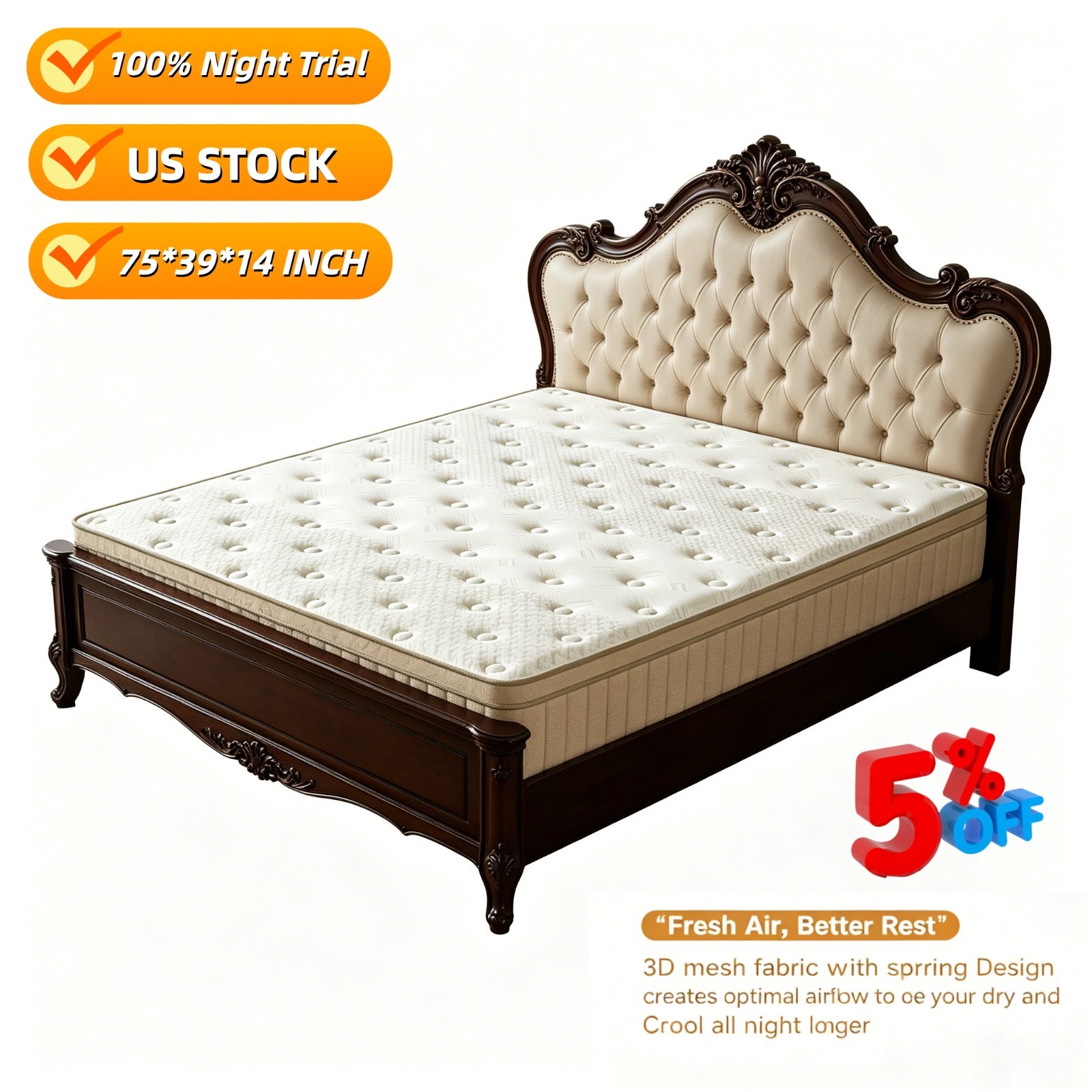 14» Twin Gel Memory Foam Hybrid Pocket Spring Mattress Bed In A Box CertiPUR-US