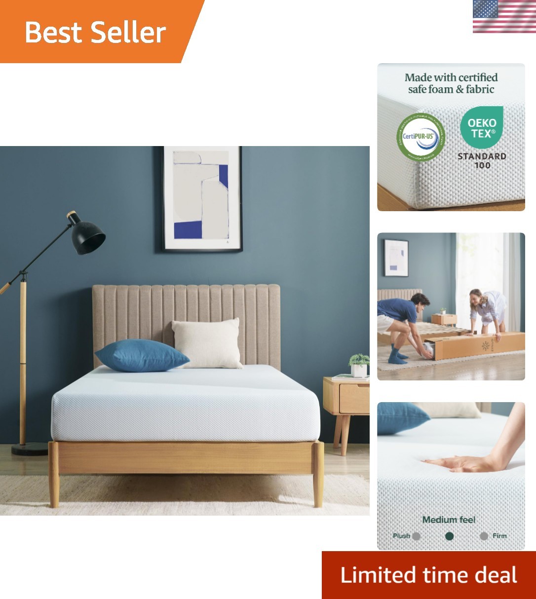 Medium Firm Green Tea Memory Foam Mattress – 8 Inch Twin with Cooling Gel