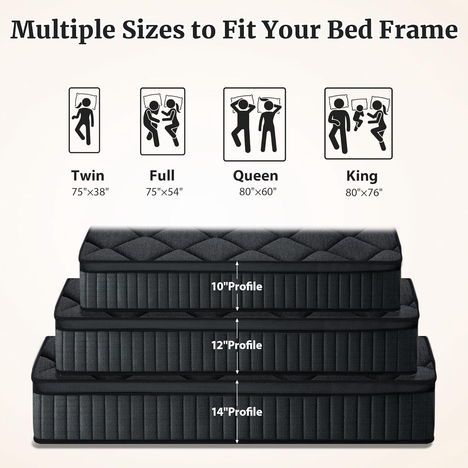12 Inch Full Size Mattress, Hybrid Memory Foam Mattress in a Box, Pocket Springs