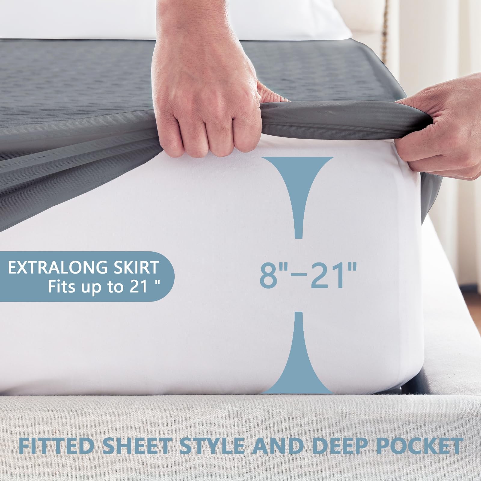Premium Waterproof Mattress Protector Queen Size, Breathable Bed Queen, Grey