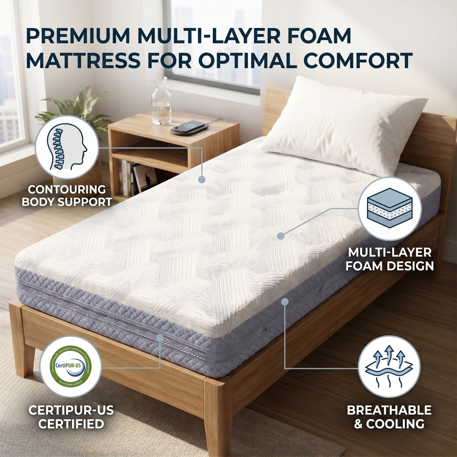 Twin Size Memory Foam Mattress Compact Box Package Easy to Transport & Move