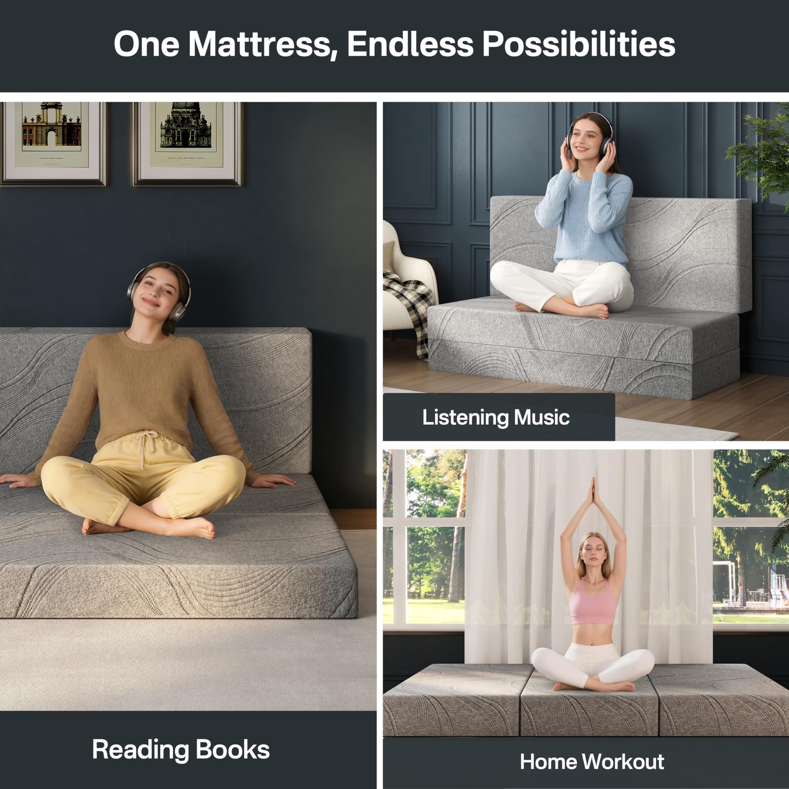 6 Inch Folding Mattress Twin Size, Memory Foam Trifold Mattress for Guest & M…