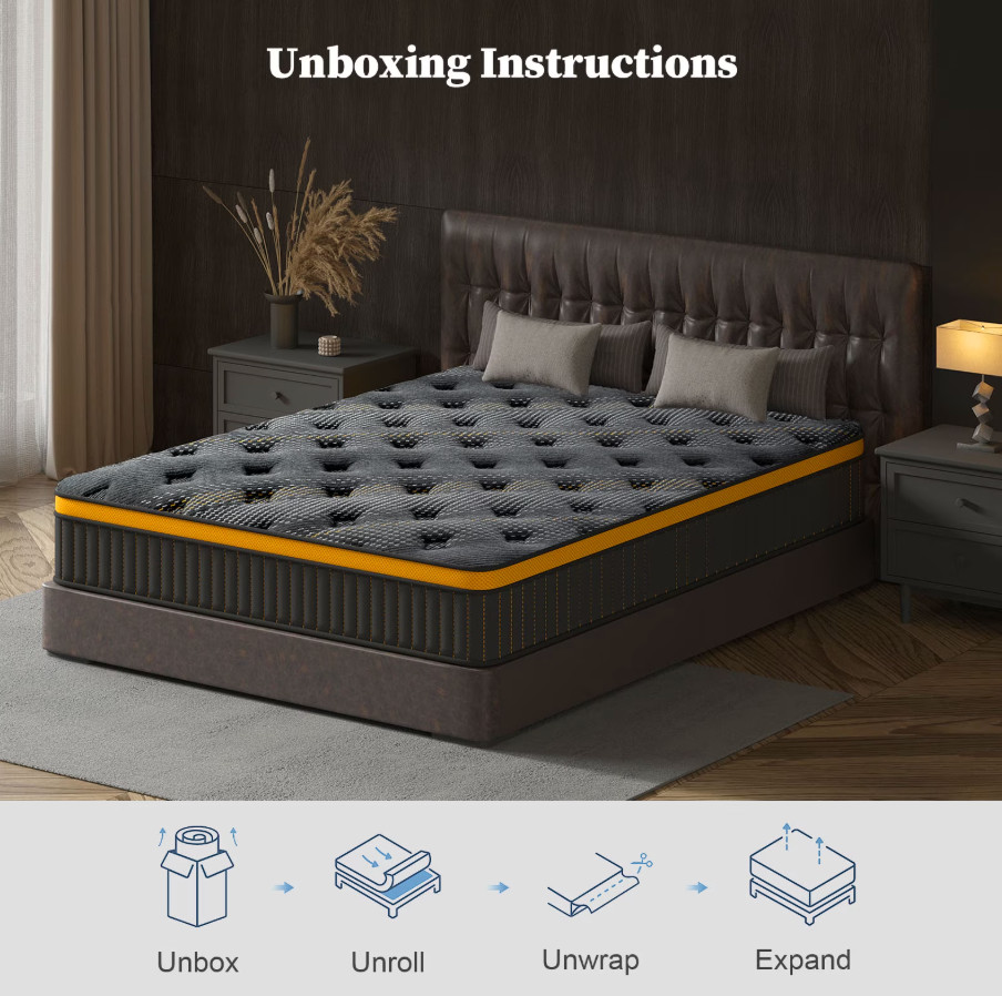 12″ Queen Hybrid Mattress Box Fiberglass Free 5-Zone Gel Foam CertiPUR Colchón