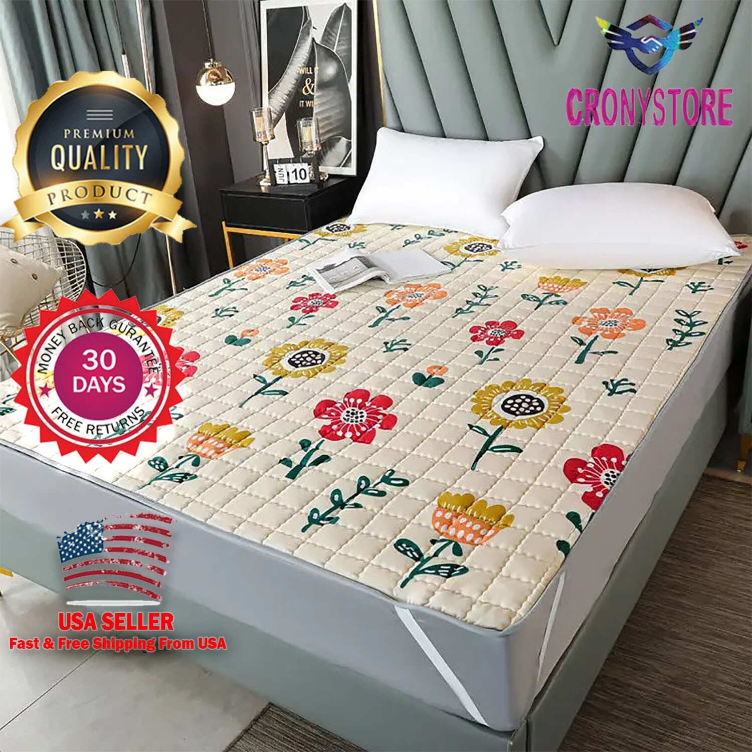 Queen Size Mattress Topper, 1200 GSM Cooling Cushion, Mattress Pad for Back Pain