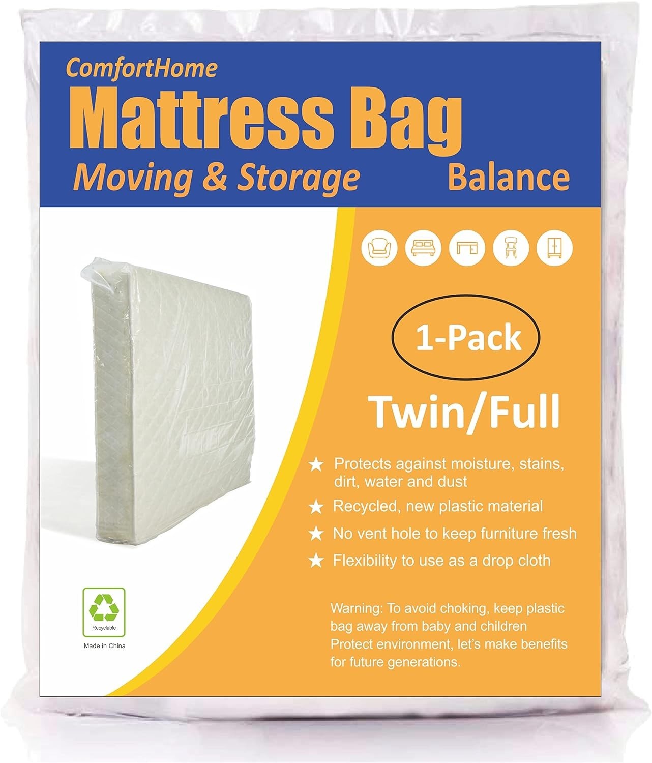 Heavy-Duty Water-Resistant Mattress Bag for Safe Storage – Fits Up to 14 inches