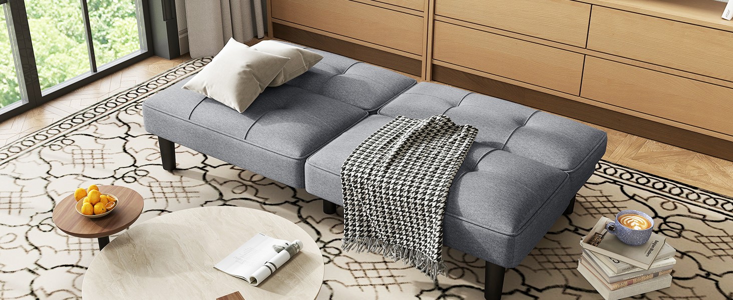 Convertible Futon Sofa Bed, Upholstered Folding Linen Sleeper