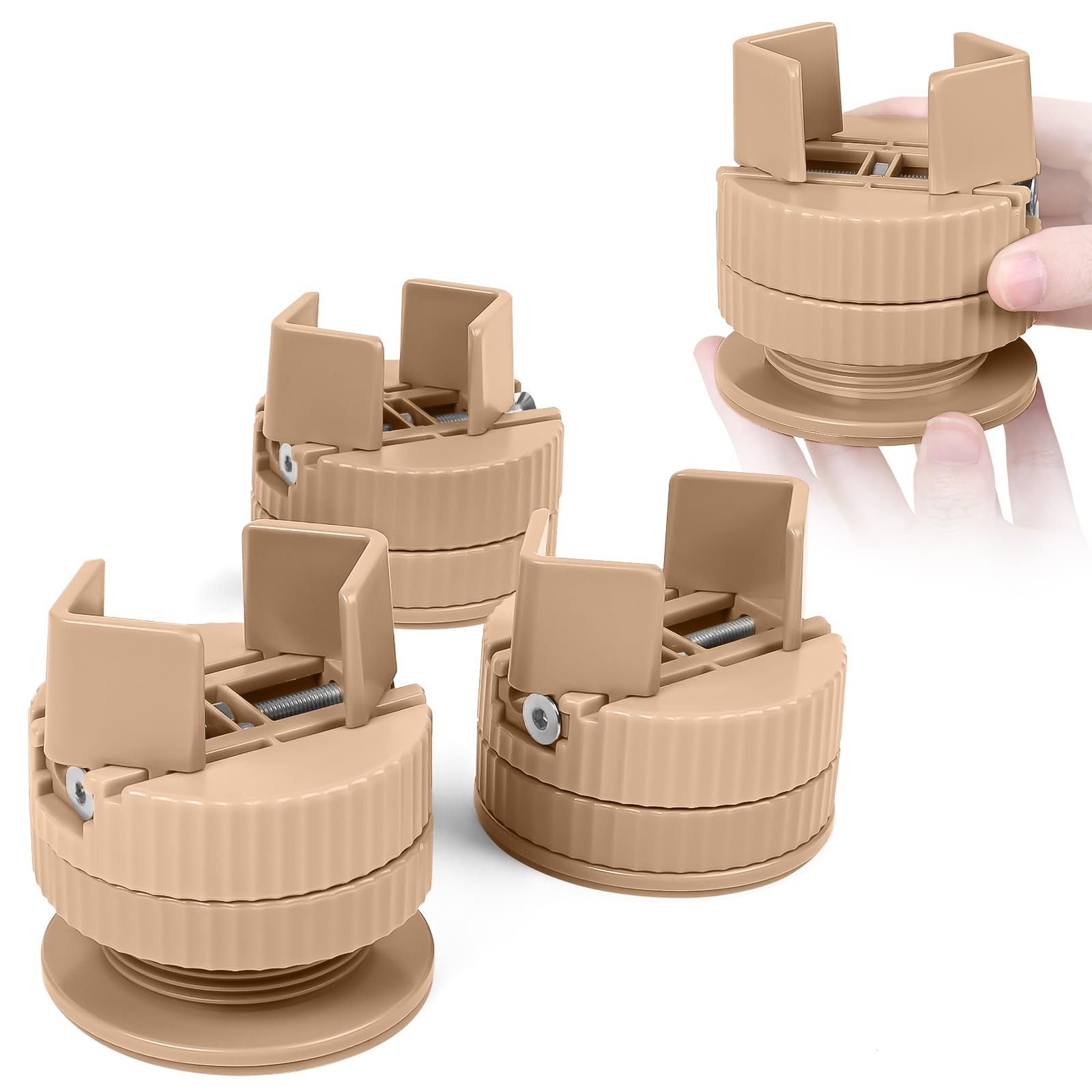 Jedroc Adjustable Bed Risers Furniture – 4 Pack Right Angle, Brown