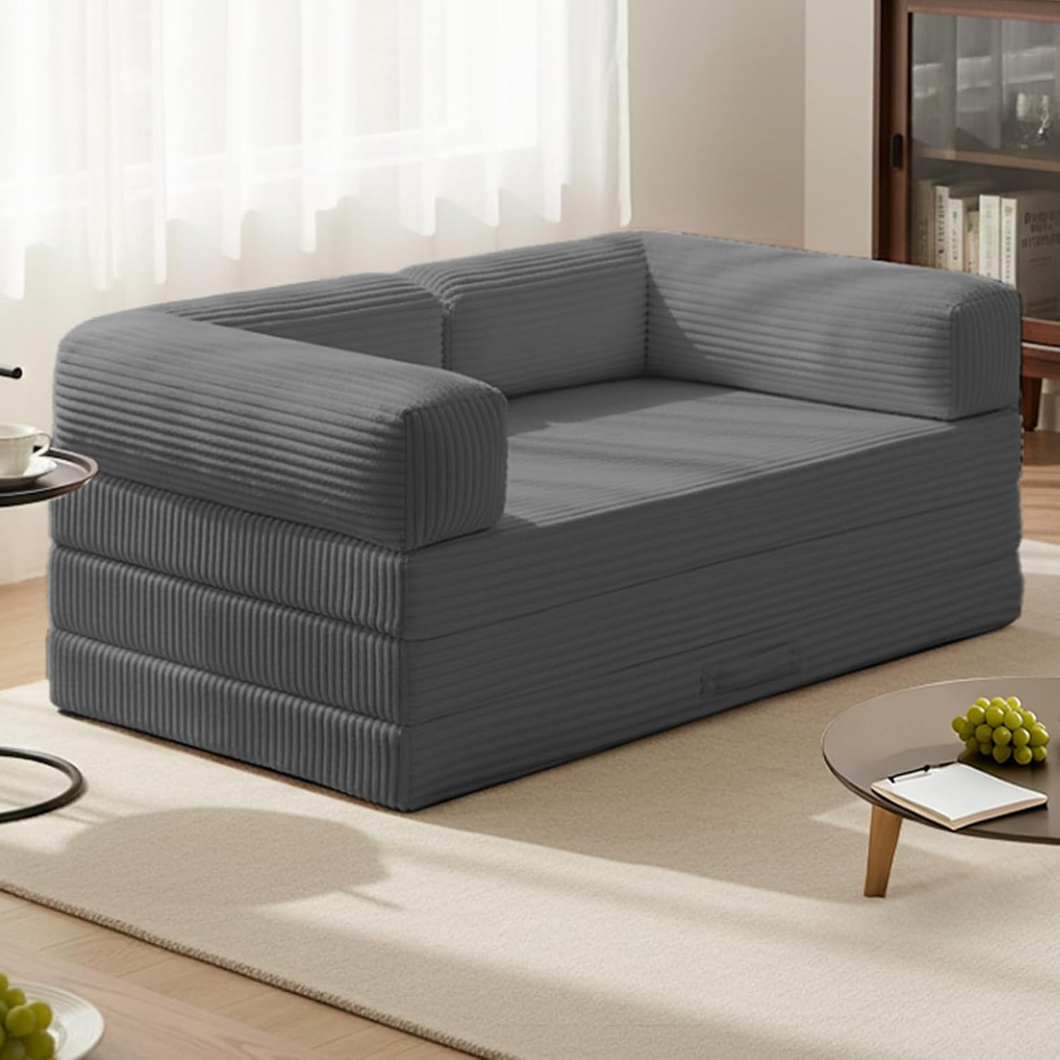 Tri-Fold Foldable Mattress, Convertible Folding Sofa Bed with Removable Arms & W