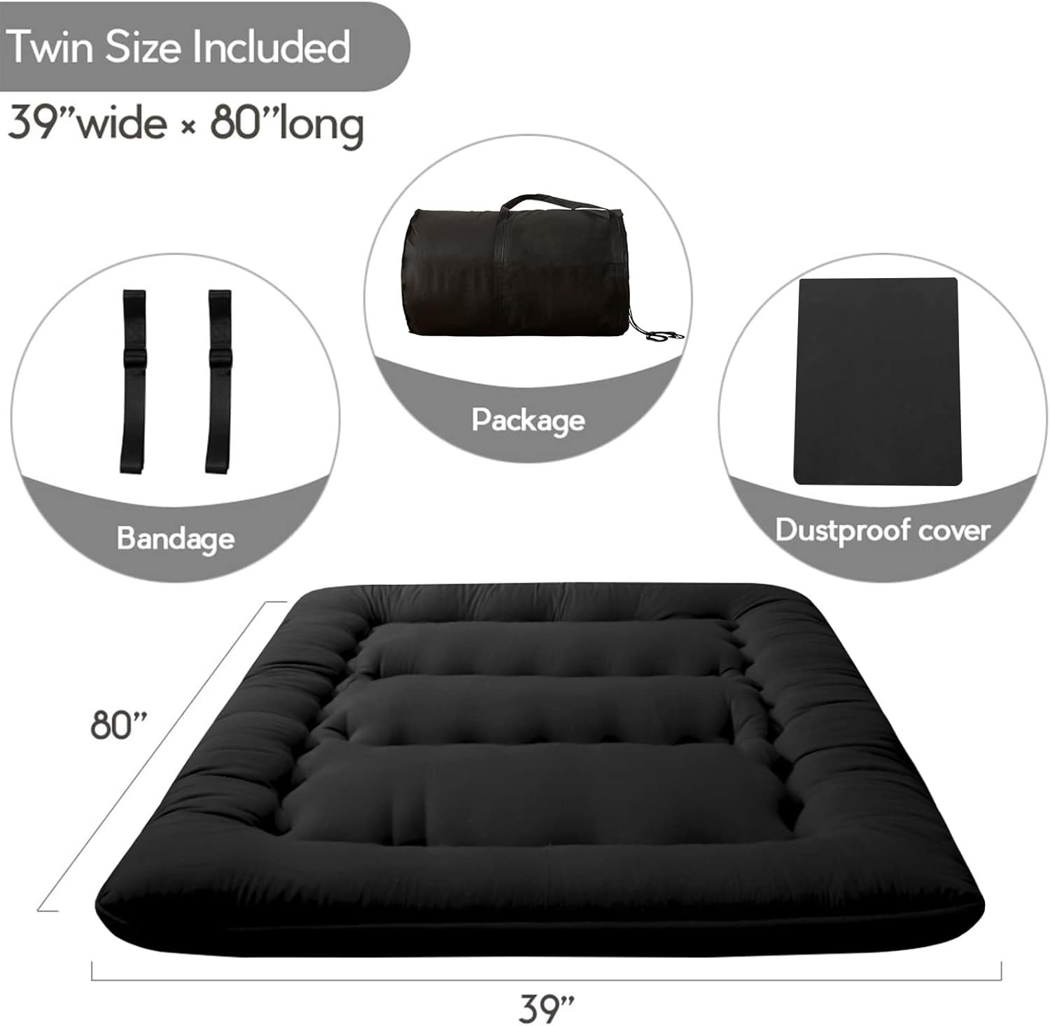 Versatile Twin Size Futon Mattress – Pillow Top Design, Dustproof Cover Included
