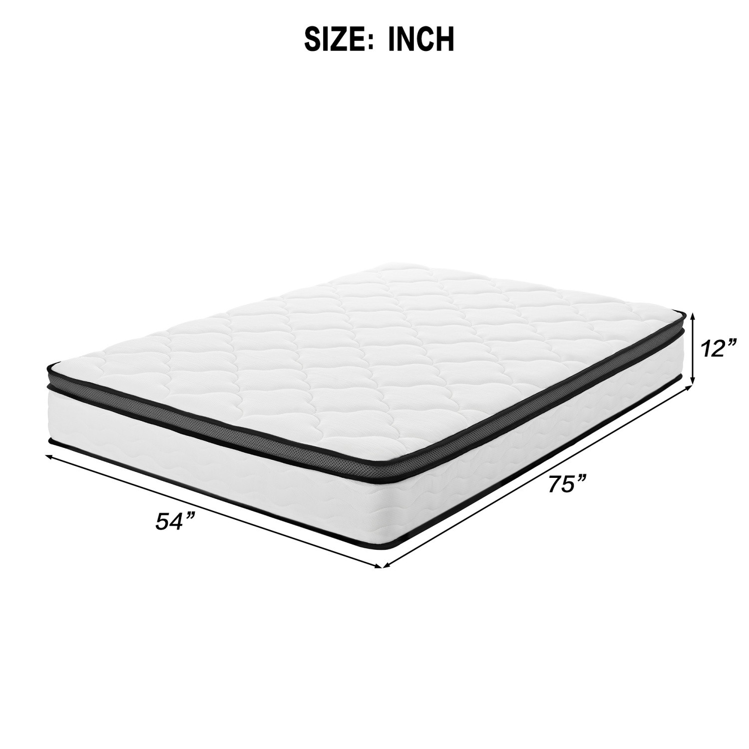 12 Inch Full/Queen Mattress Medium Soft Hybrid w/ Memory Foam & Pocket Springs