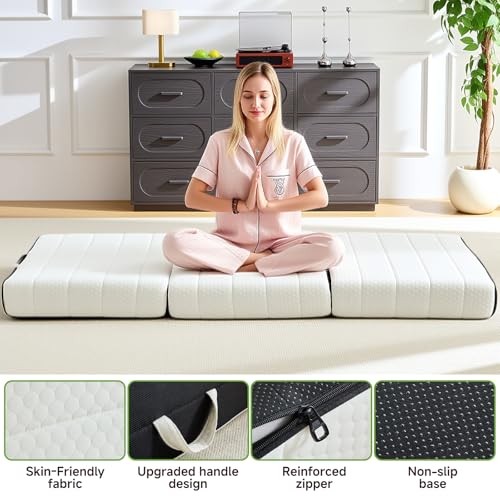 Foldable Mattress Tri-Fold Memory Foam Mattress Topper with Full 4 Inch