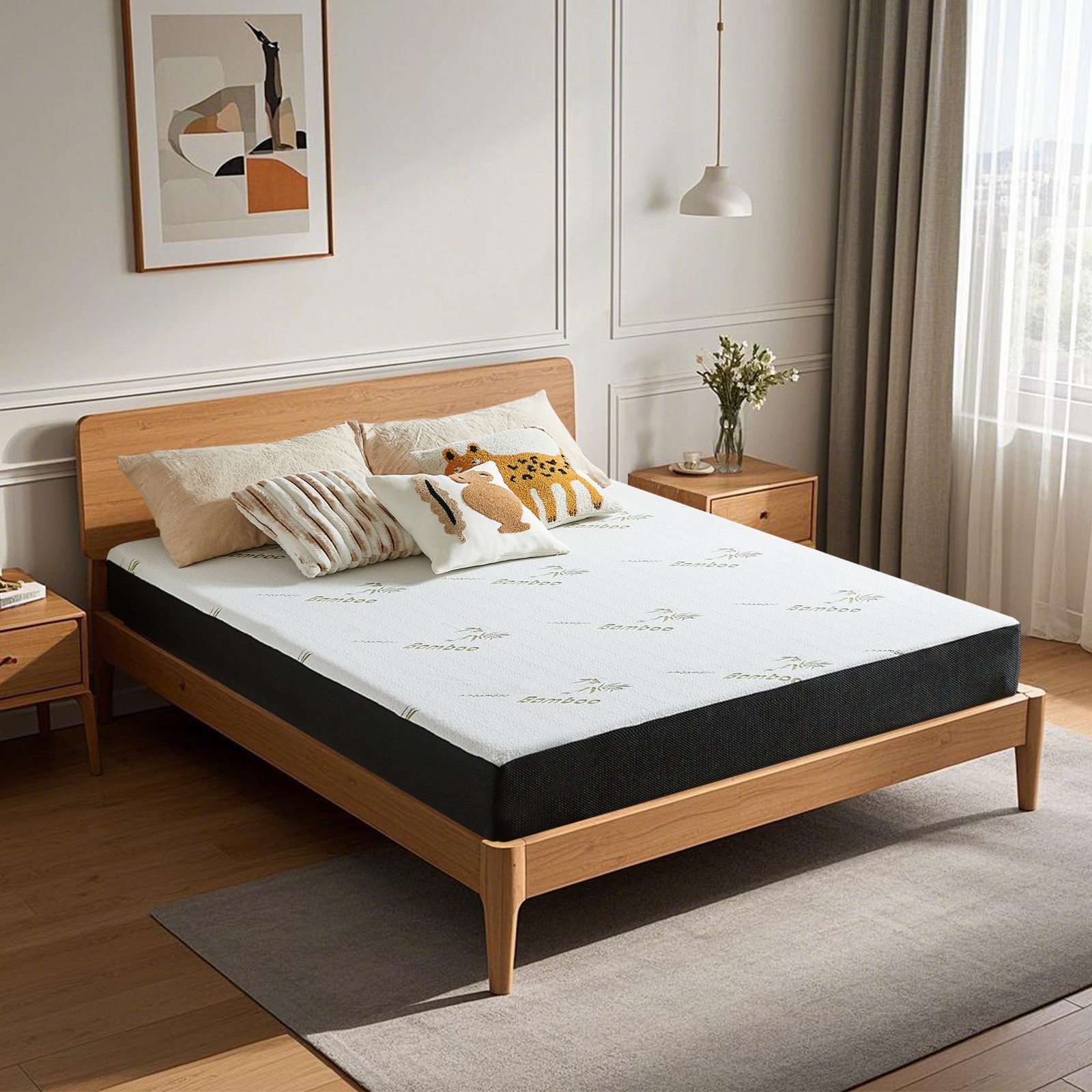 OUUI 5″ 6″ Gel Memory Foam Mattress Waterproof Cover with Bamboo Pattern