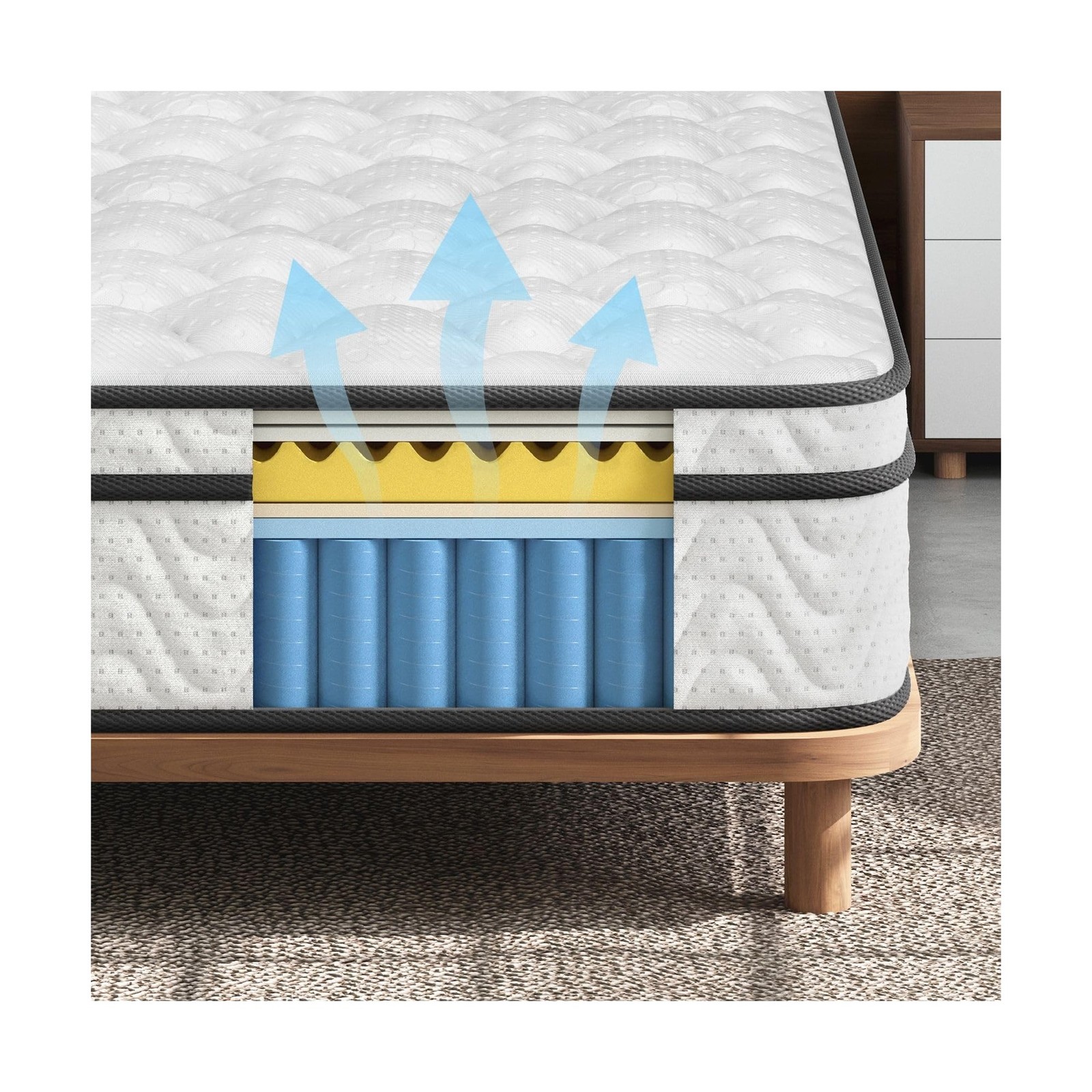 Vesgantti Queen Size Mattress 10 Inch, Fiberglass-Free | Cool Sleep Hybrid Ma…