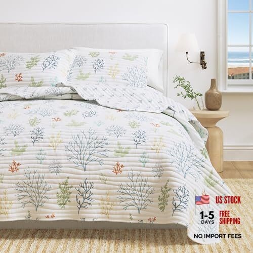 Coastal Quilt Set – 3-Piece Full/Queen Size Coral Full/Queen Pastel Coral