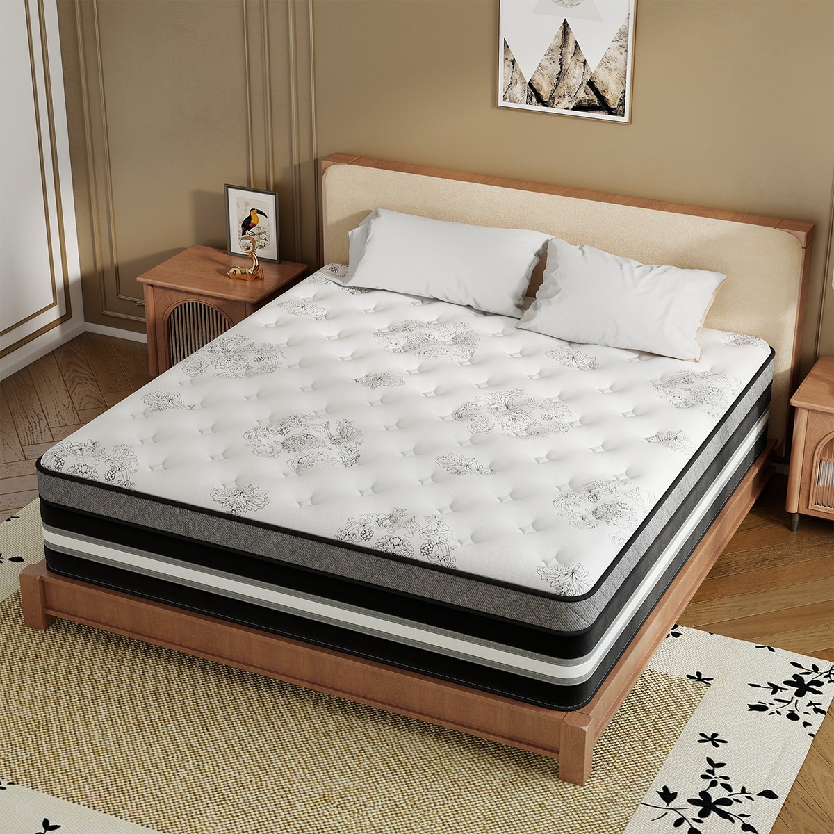 12″ Queen Mattress In A Box Hybrid Pocket Spring Gel Memory Foam Medium Firm