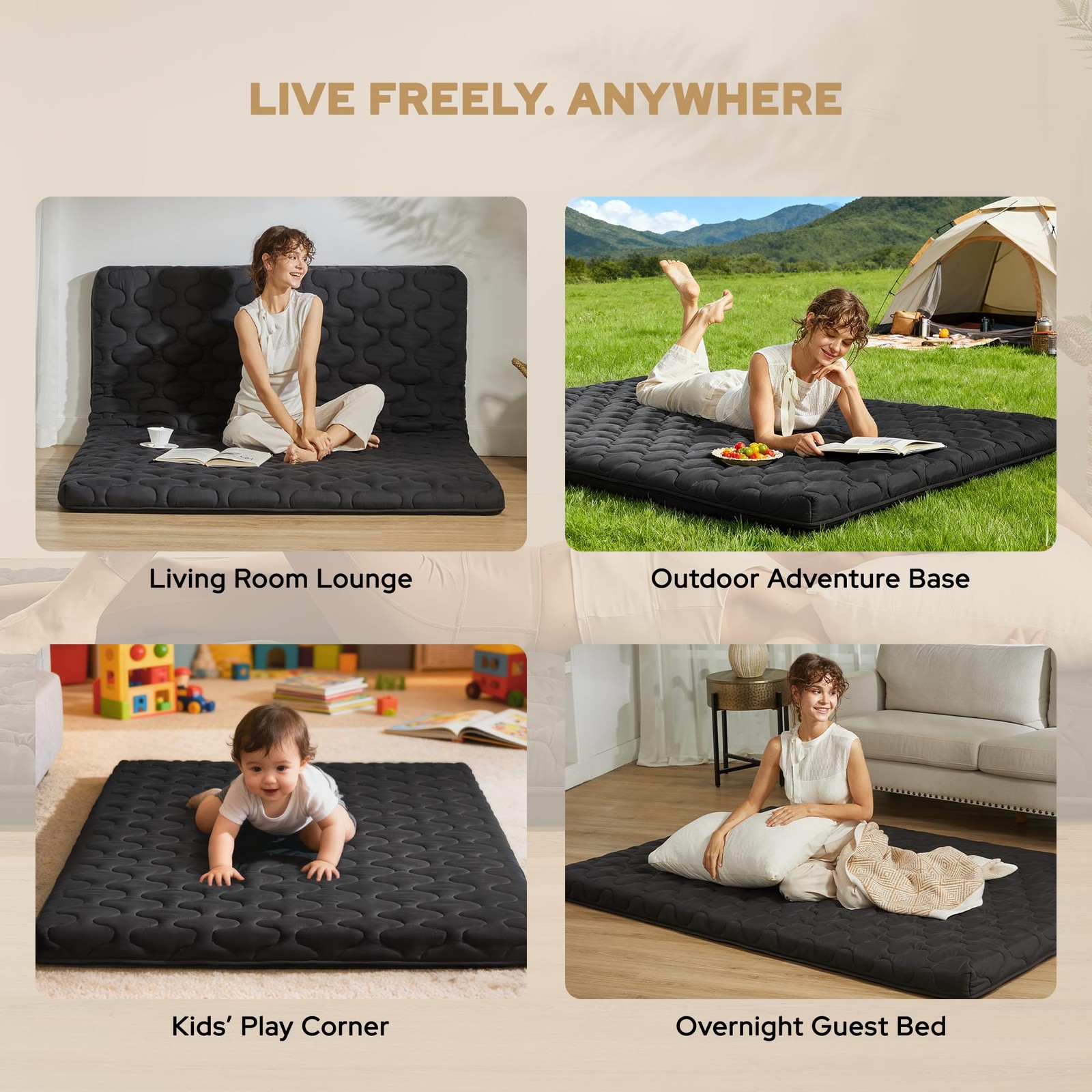 Japanese Floor Mattress, Futon Mattress Queen Size 3″ Thick Portable Sleeping…
