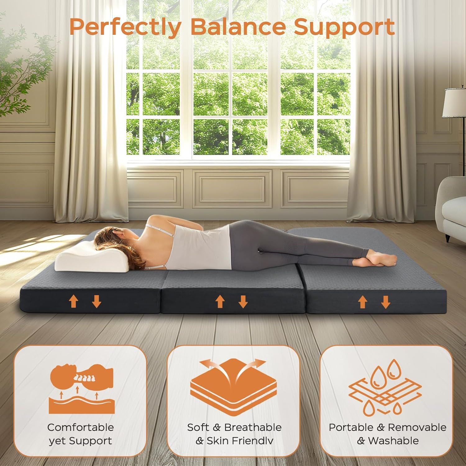 Portable Tri-Fold Memory Foam Mattress – 4″ Single Size for Travel & Camping