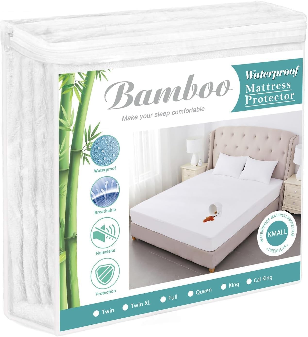 King Size Cooling Waterproof Mattress Protector Pad King, Classic-white