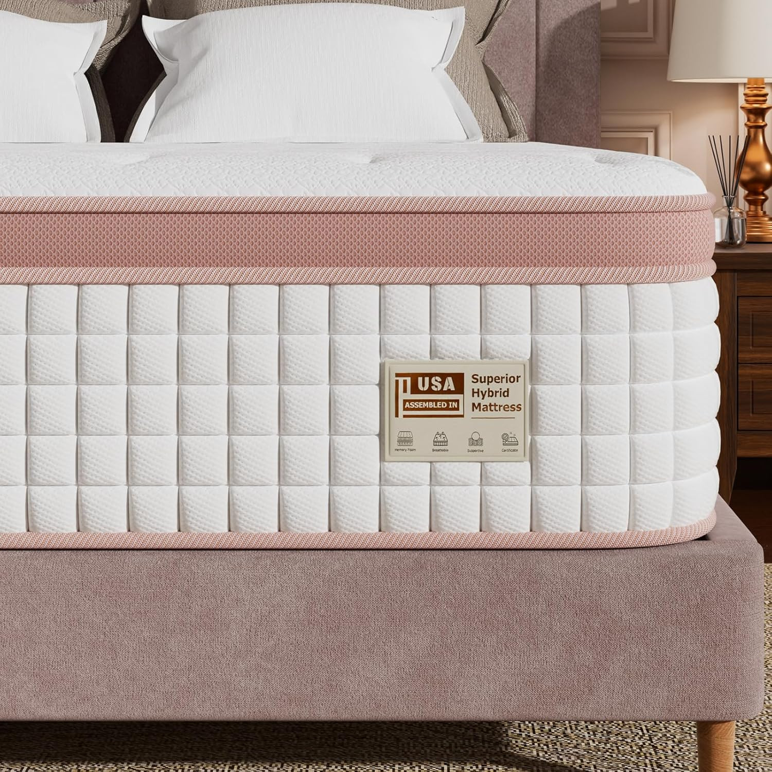 Queen Mattress 14 Inch, Firm Hybrid Mattresses in a Box for Spinal Alignment and