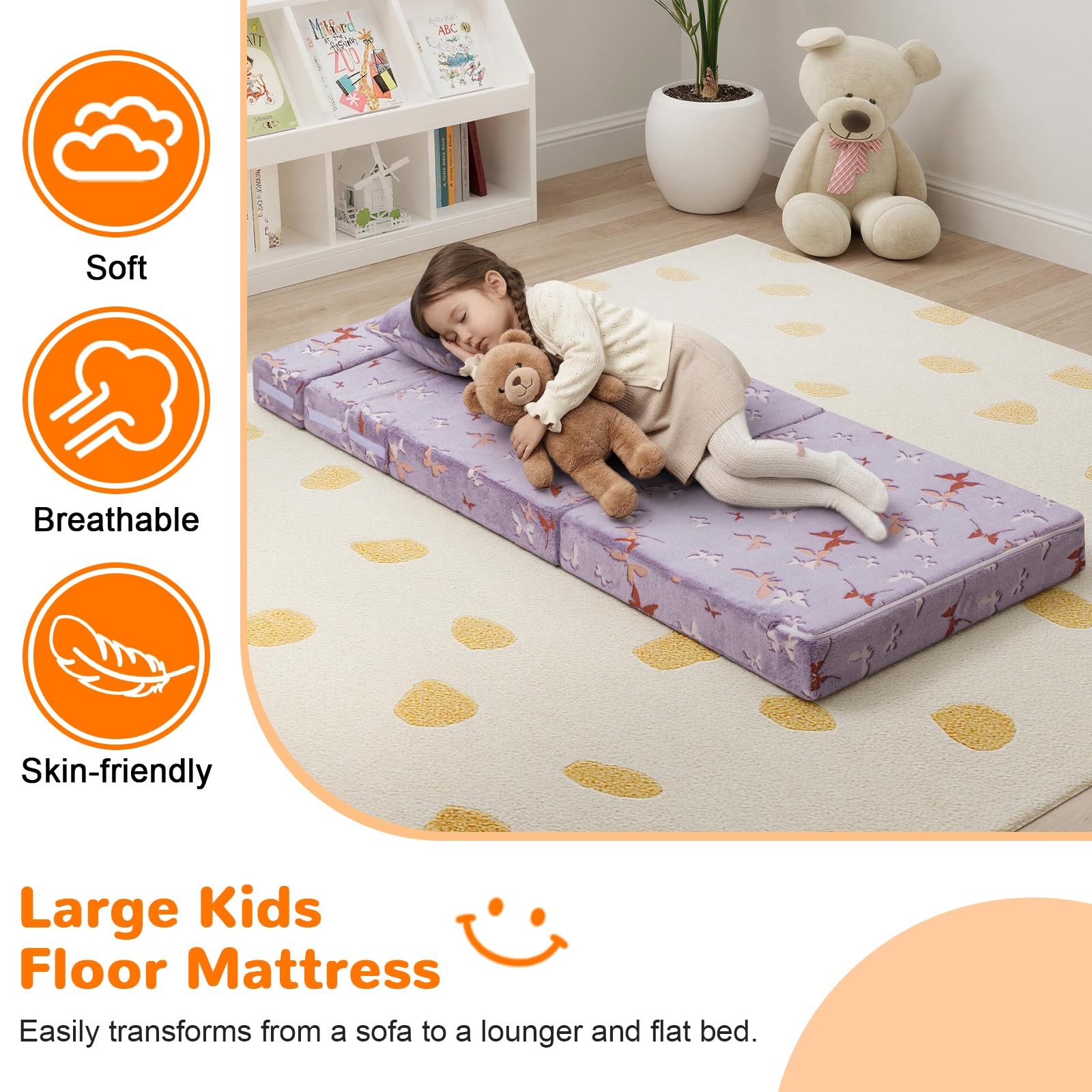 Foldable Futon Chair Bed for Kids, Glow Tri-fold Sofa Bed Convertible Toddler…